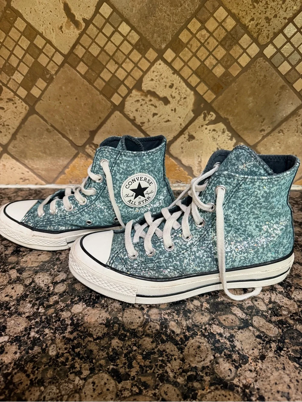 Converse Kids' High-Top Sneakers in Teal Sparkle